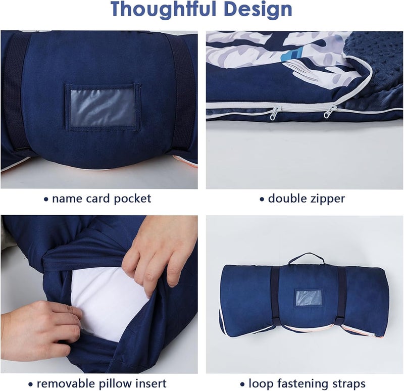 Decalsweet Kids Sleeping Bag Toddler Nap Mat with Removable Pillow, Large Foldable Sleeping Bag for Girls Boys, Easy Clean Slumber Bag with Double Zip for Camping School Preschool Daycare, 59×24 inch - Image 3